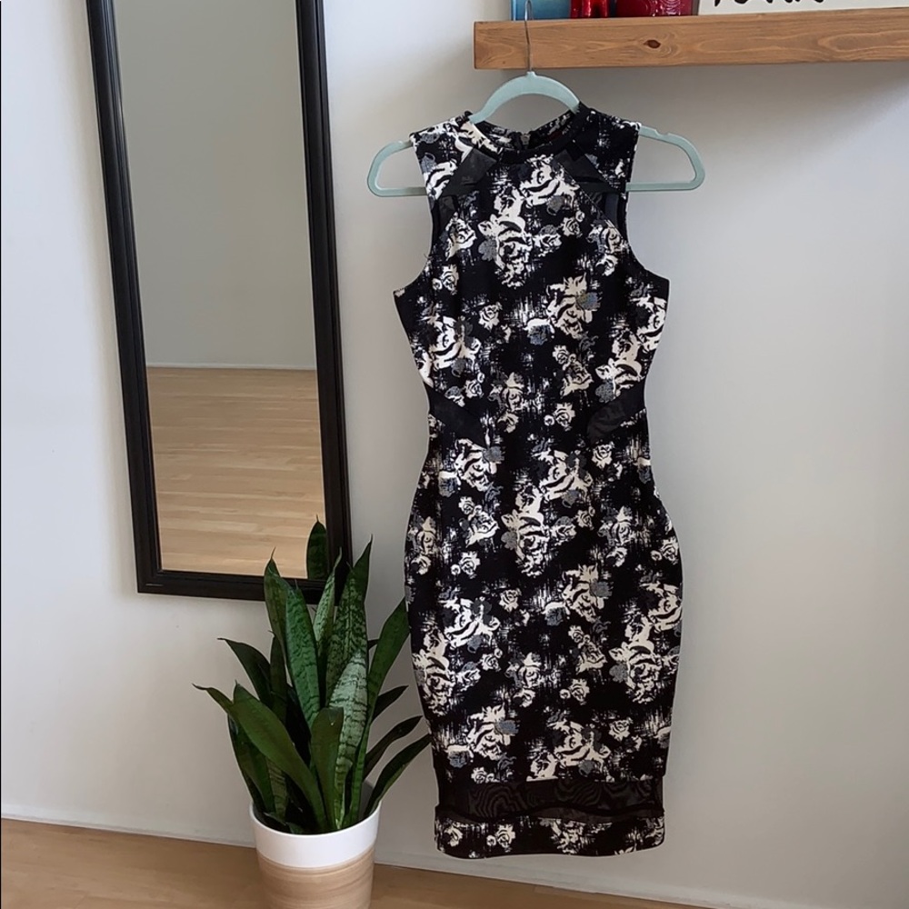 Black floral sleeveless cocktail dress